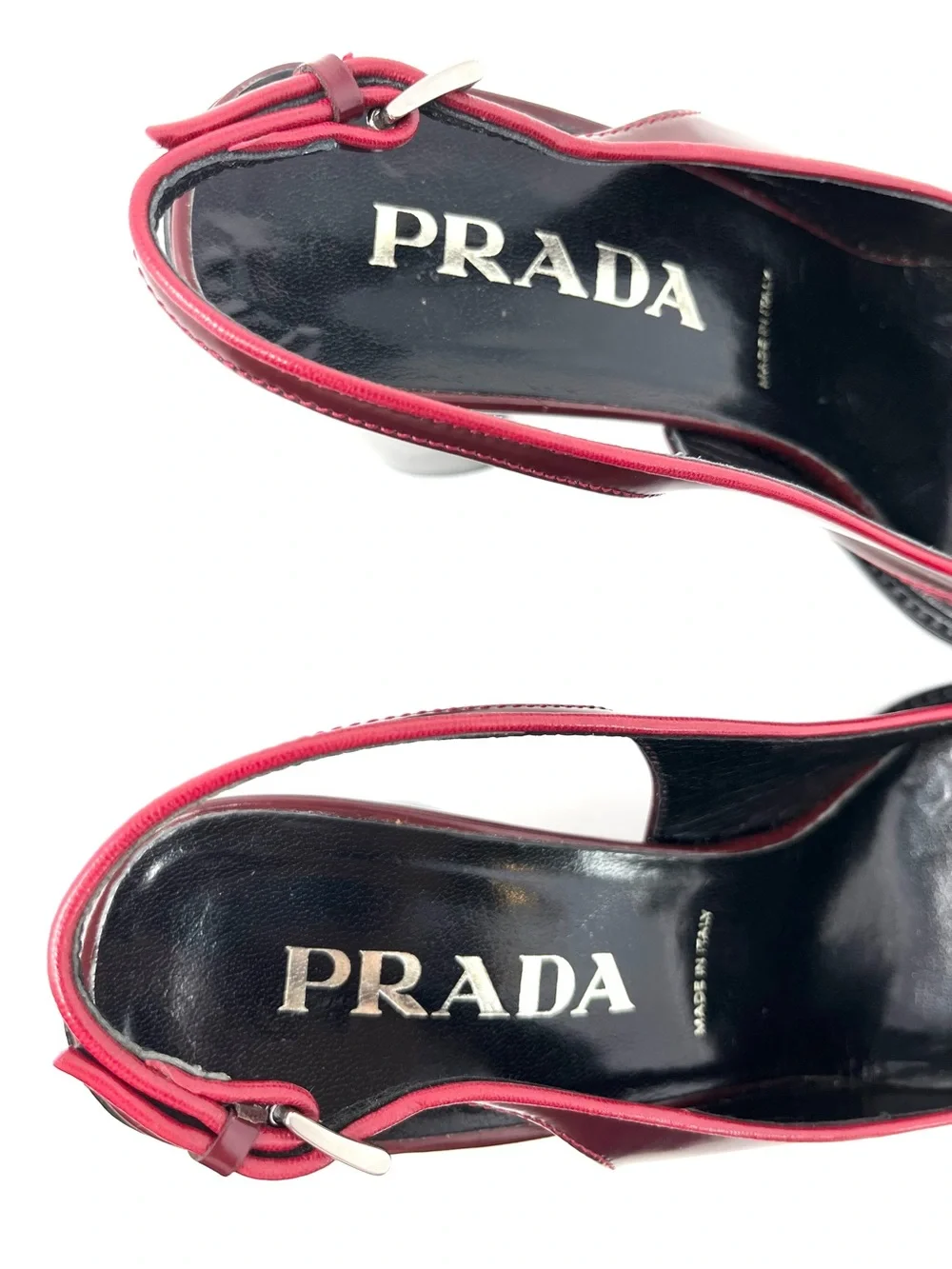 Vintage Vtg Prada 90s Y2K Burgundy Dark Red Leather Slingback Pumps Heels 38.5